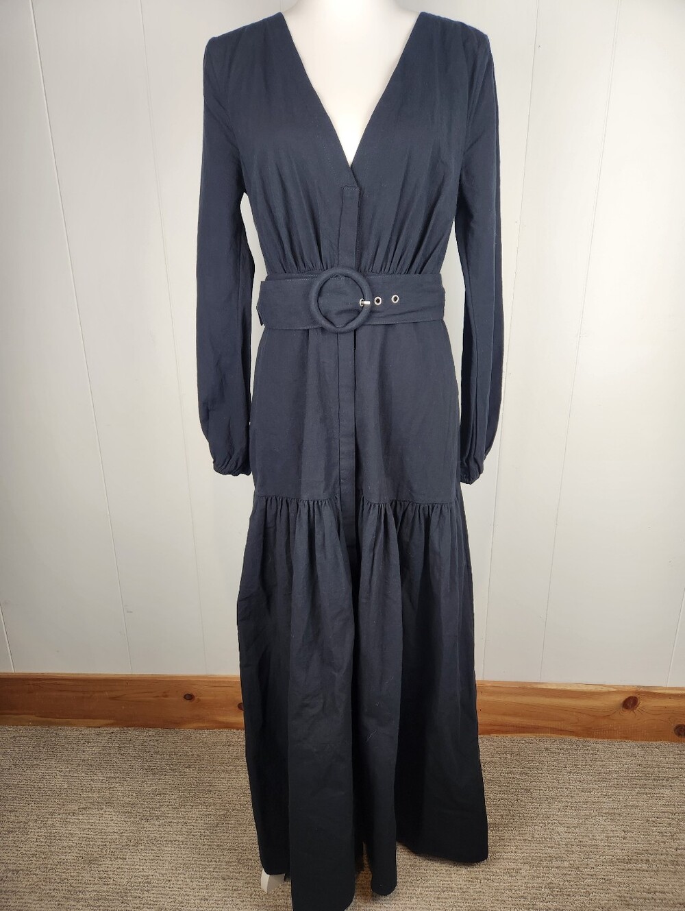 Free People Kendra Maxi Dress M Black Tiered Neutral Capsule Cottagecore Boho